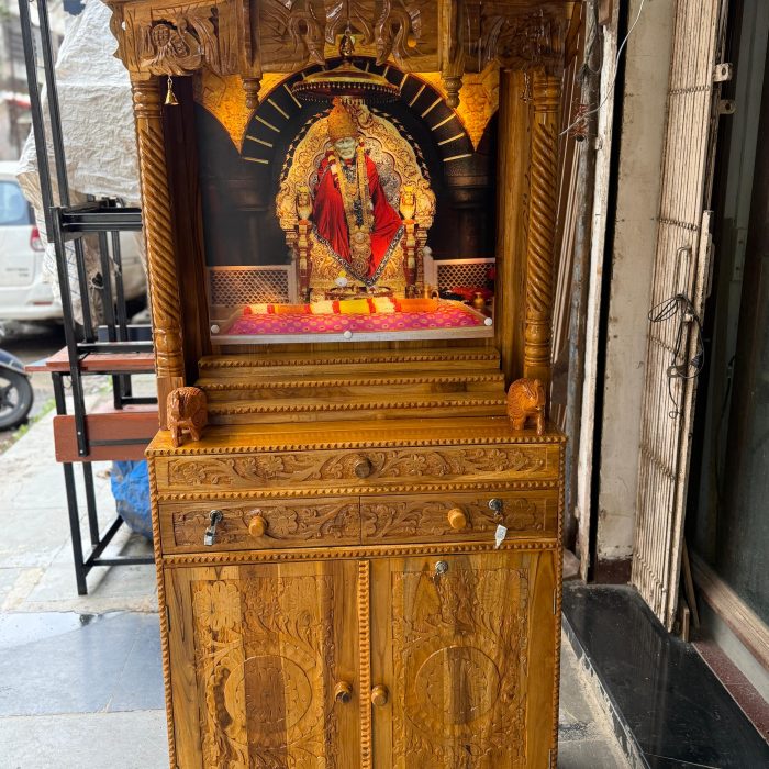 Handcrafted Wooden Temple with Sai Baba Idol – Premium Pooja Mandir for Home