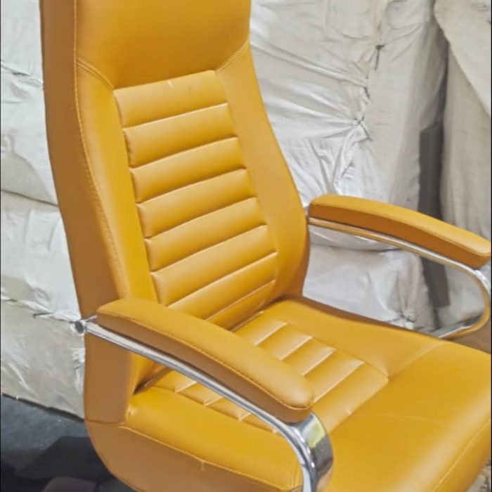 Premium High Back Leatherette Office Chair – Mustard Yellow Executive Swivel Chair with Chrome Base