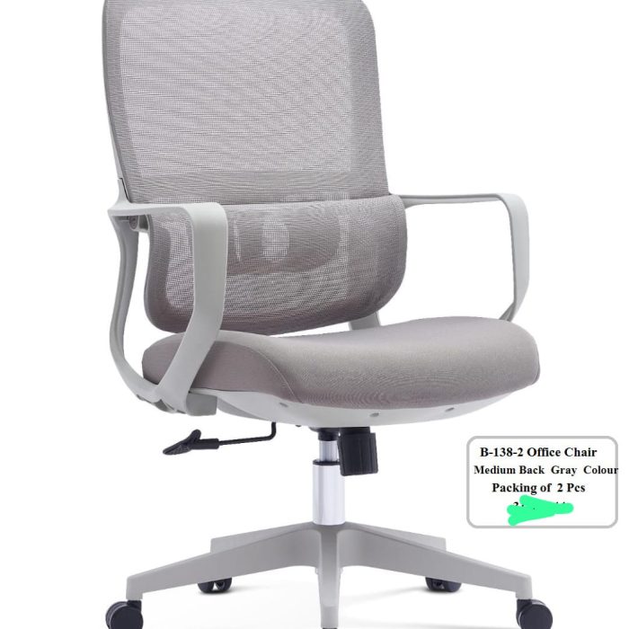 B-138-2 Ergonomic Medium Back Mesh Office Chair – Gray (Pack of 2)