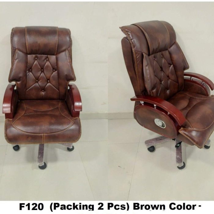 F120 Premium Reclining Executive Office Chair – Tufted Back, Brown Leatherette (Pack of 2)