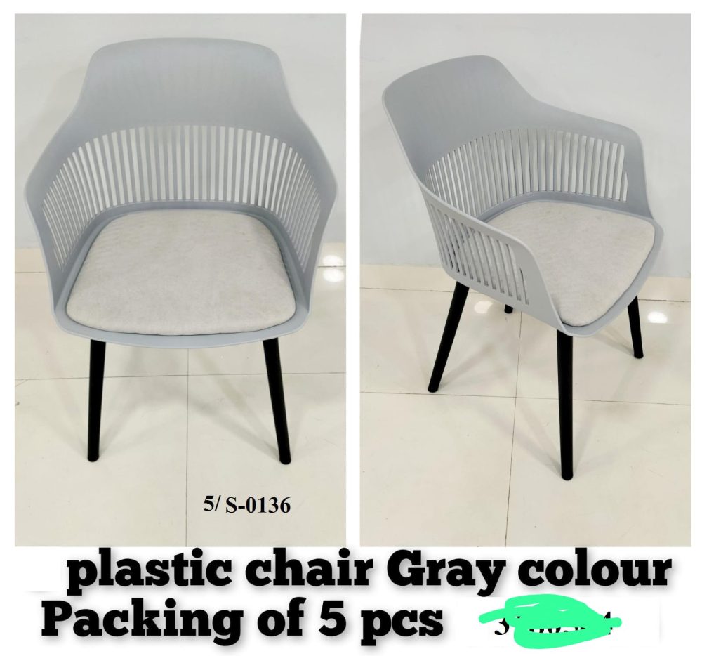 Modern Ergonomic Plastic Chair – Gray with Cushion Seat (Pack of 5)