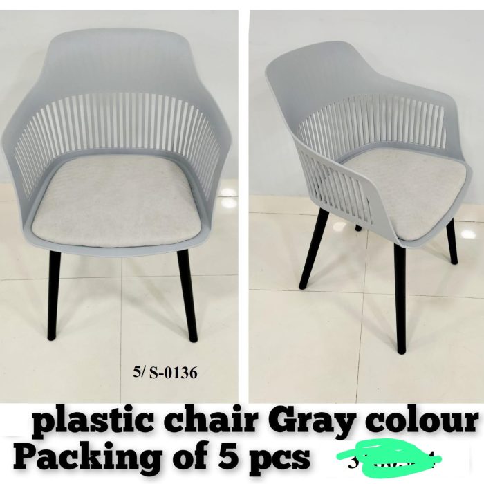 Modern Ergonomic Plastic Chair – Gray with Cushion Seat (Pack of 5)