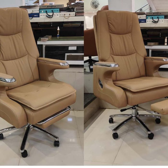 Premium Executive Recliner Office Chair with Footrest – Tan Leatherette Finish