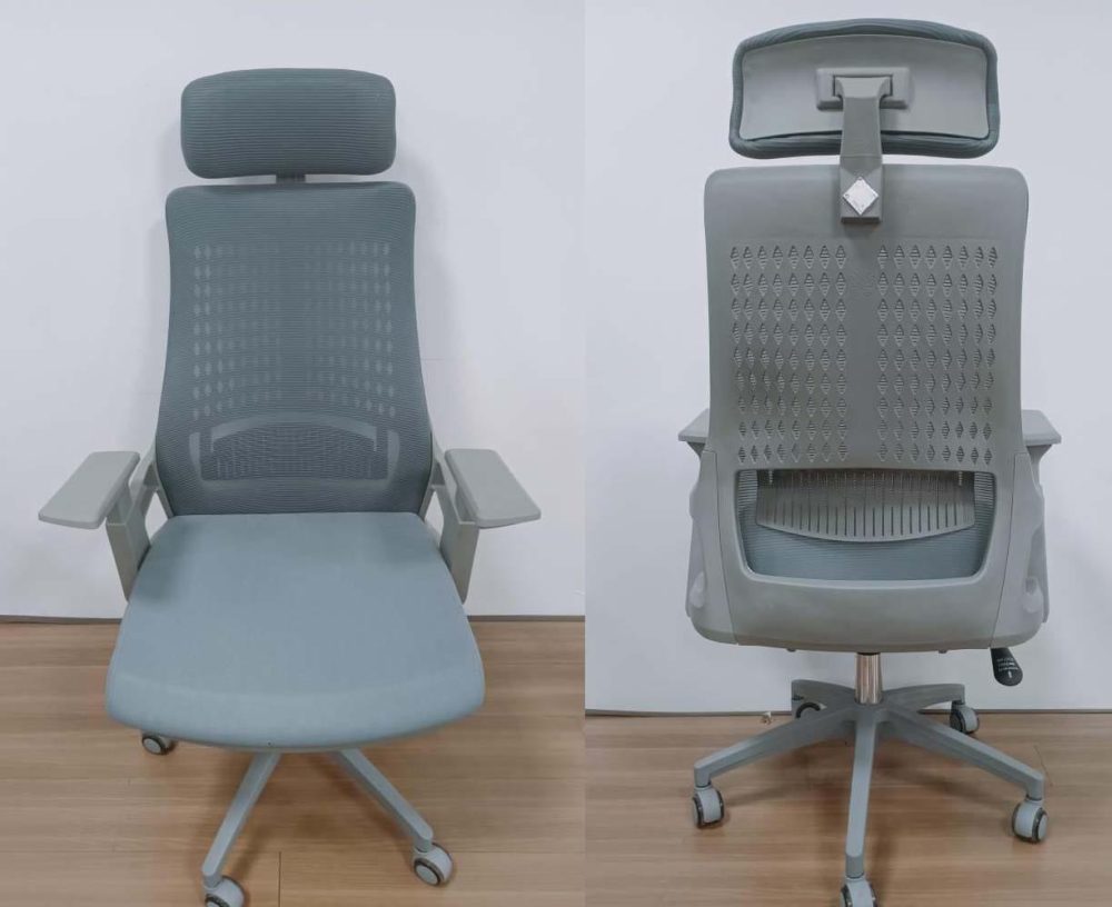 Ergonomic High-Back Mesh Office Chair with Adjustable Headrest and Lumbar Support – Grey