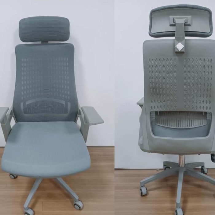Ergonomic High-Back Mesh Office Chair with Adjustable Headrest and Lumbar Support – Grey