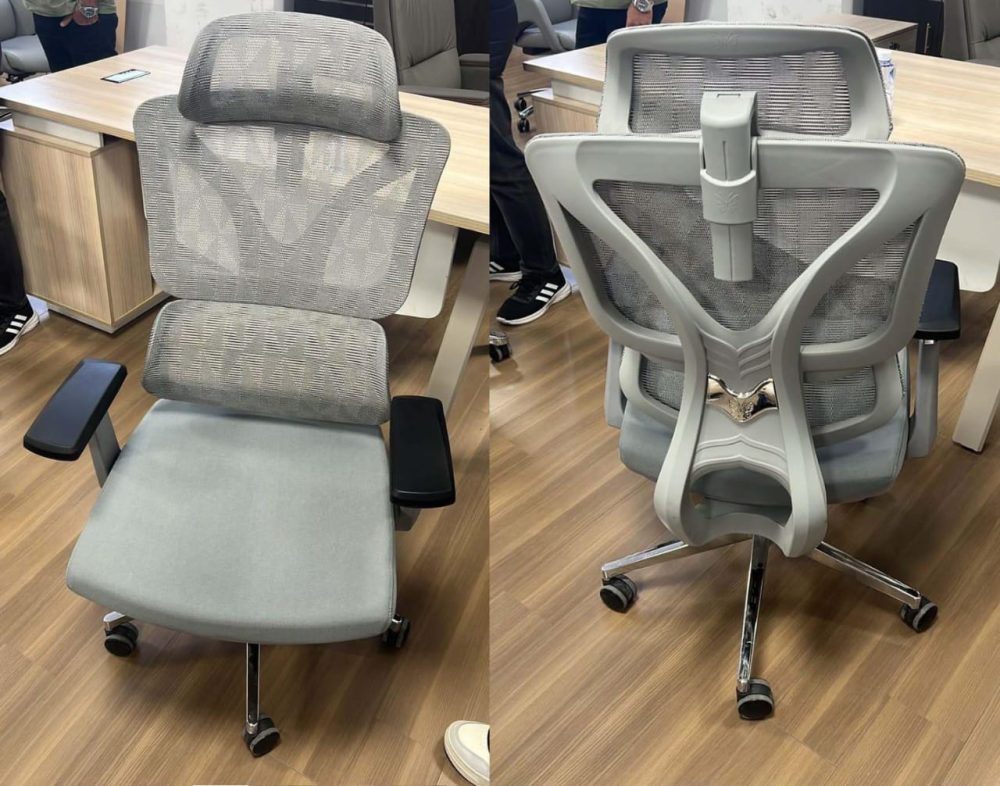 ErgoLux™ High-Back Mesh Office Chair with Adjustable Headrest & Lumbar | Grey Edition