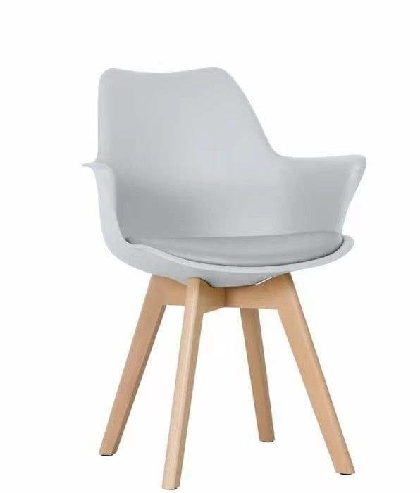 Modern Accent Armchair with Wooden Legs & Padded Seat – Light Grey