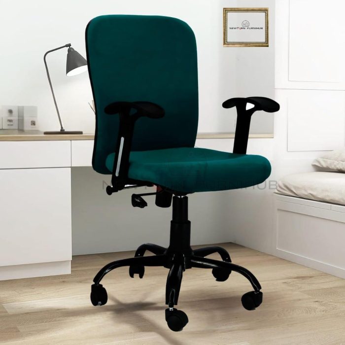 Ergonomic Mid-Back Office Chair with Adjustable Armrests – Teal Green Fabric