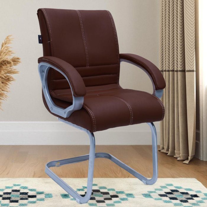 Executive Visitor Chair with Cushioned Armrests – Brown Leatherette Finish