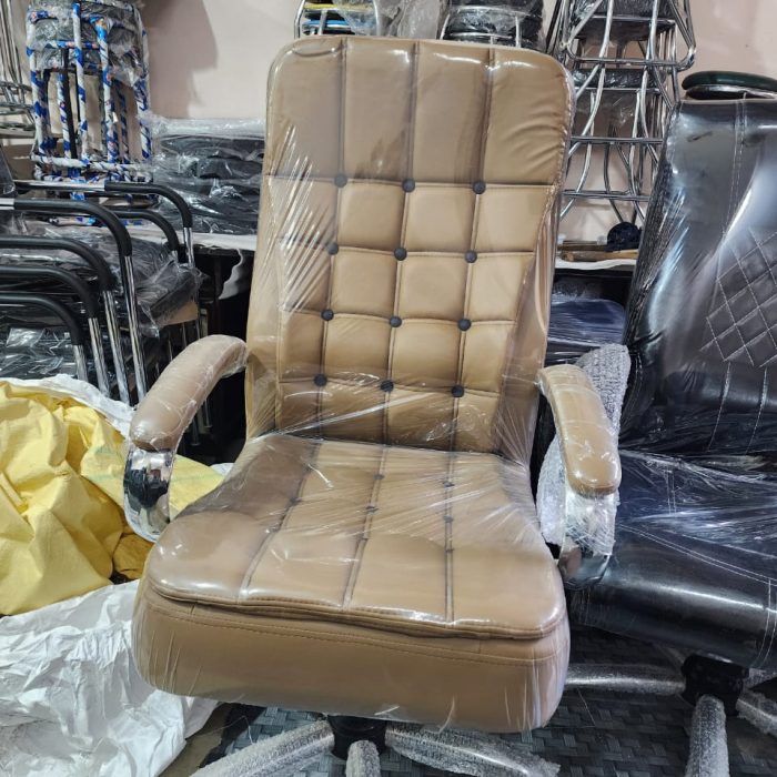 Executive High-Back Leatherette Office Chair with Padded Armrests – Beige