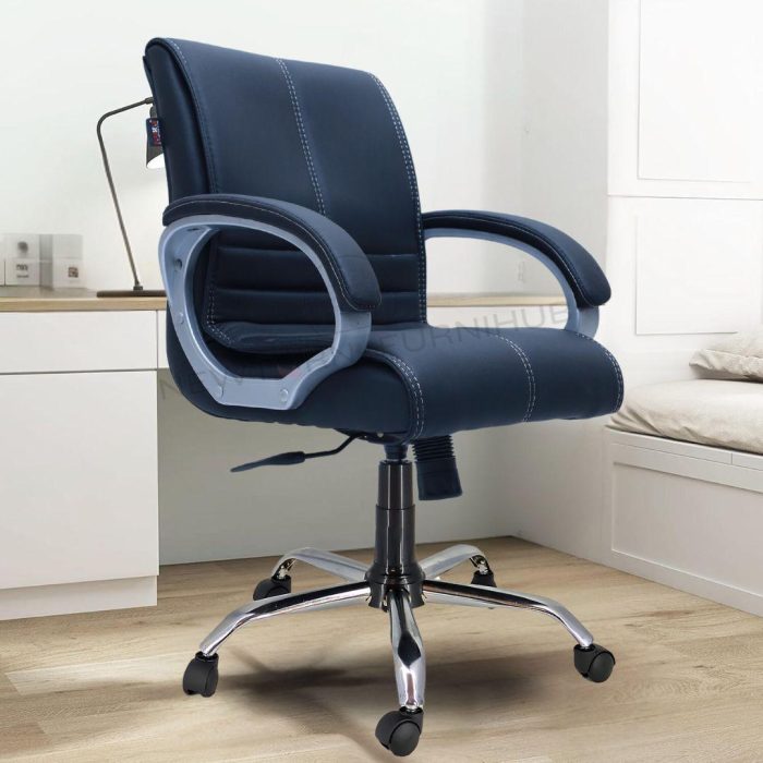 Ergonomic Executive Office Chair with Adjustable Height & Padded Armrests – Navy Blue