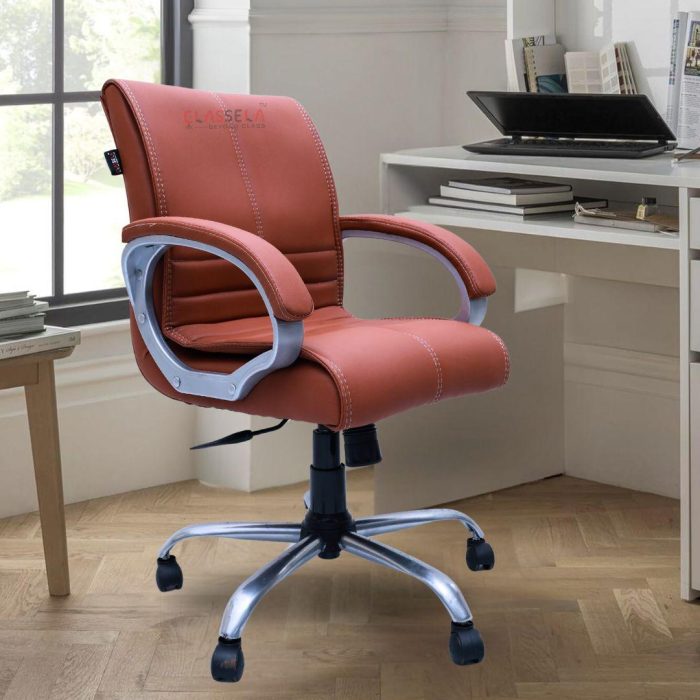 Classea™ Mid-Back Ergonomic Office Chair with Adjustable Height & Padded Armrests – Rust Brown