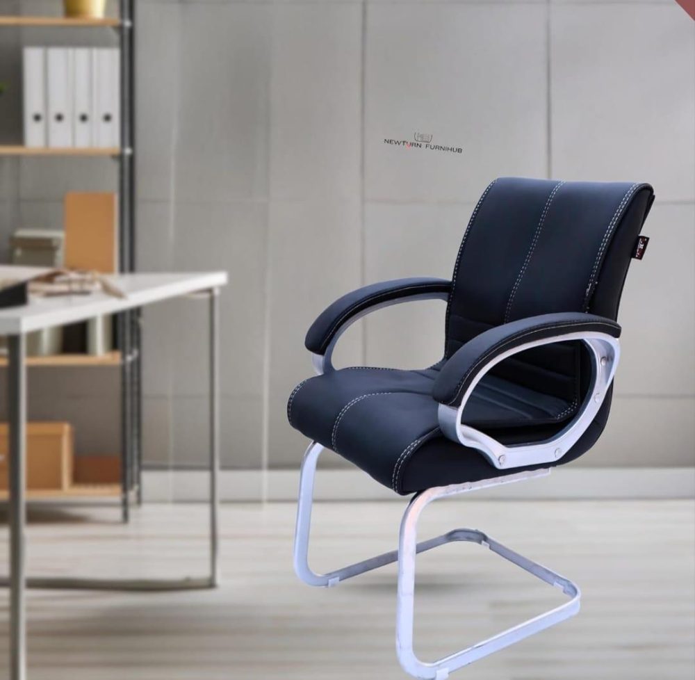 Premium Visitor Office Chair with Cushioned Support & White Cantilever Base – Jet Black