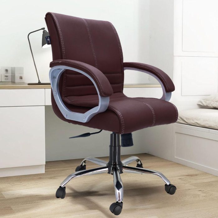 Ergonomic Mid-Back Office Chair with Adjustable Height & Cushioned Armrests – Coffee Brown