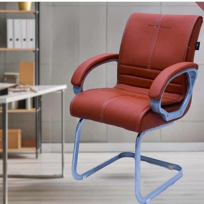 Ergonomic Visitor Office Chair with Padded Armrests & Powder-Coated Base – Brick Red