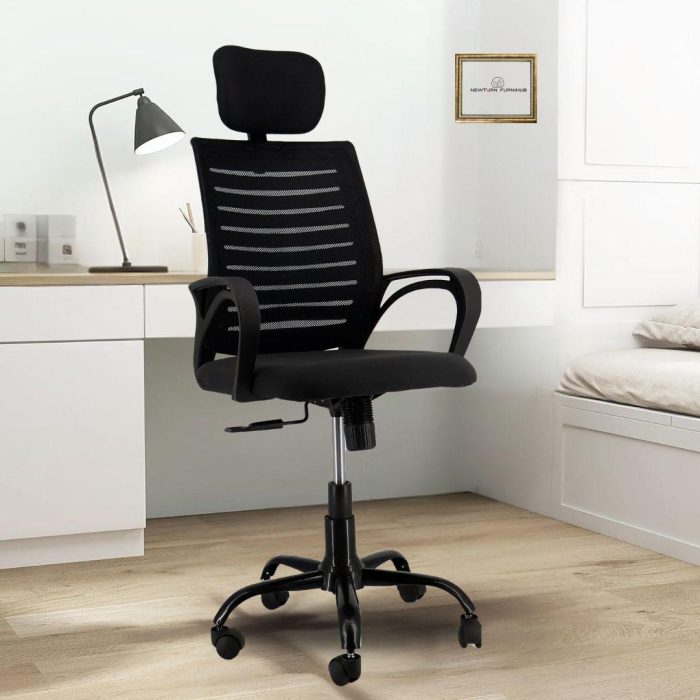 Ergonomic Mesh Office Chair with Adjustable Height, Lumbar Support & Headrest – Black