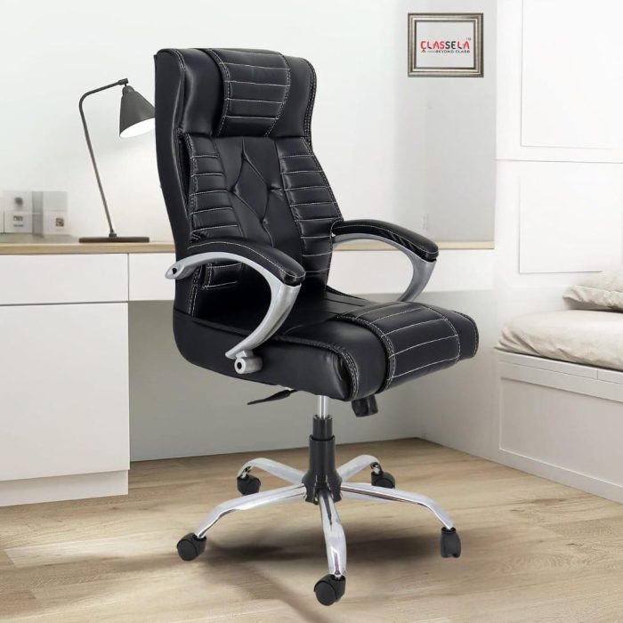 Classea™ High-Back Executive Office Chair with Diamond-Stitched Padding & Chrome Base – Jet Black