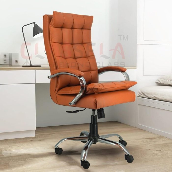 Classea™ High-Back Executive Office Chair with Ultra-Soft Cushioning & Chrome Armrests – Burnt Orange