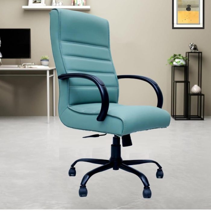 Modern High-Back Executive Chair – Aqua Blue Leatherette with Matte Black Frame
