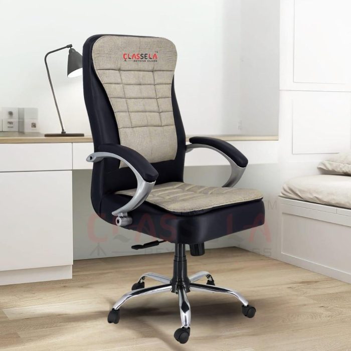 Classea™ Premium Fabric-Cushioned Executive Office Chair – Beige & Black Two-Tone Design