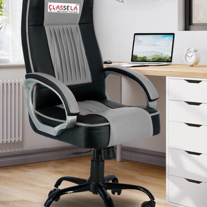 Classela Ergonomic Mid-Back Office Chair – Dual-Tone Black & Grey with Padded Armrests and Adjustable Height