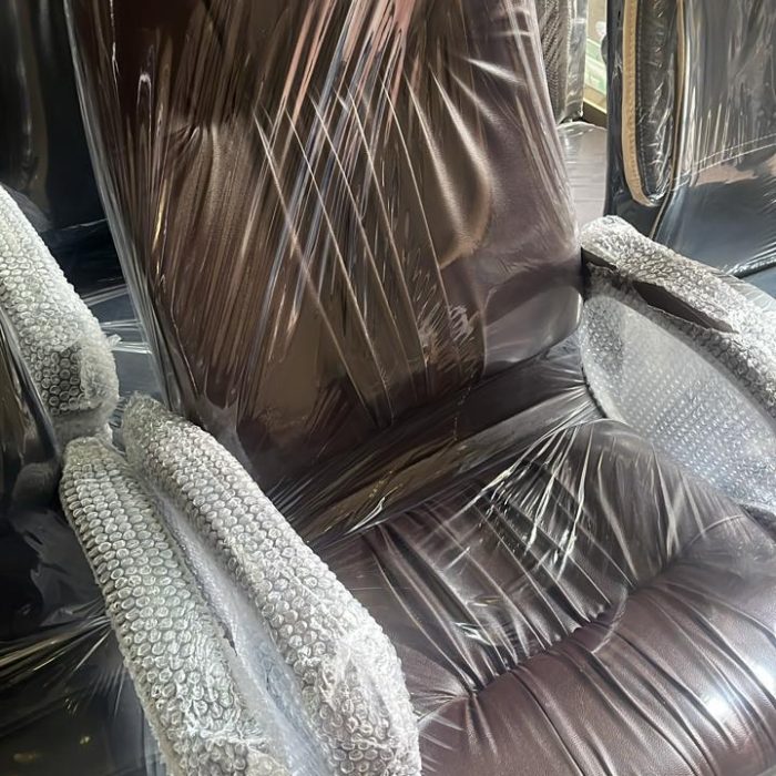 Classela Mid-Back Office Chair in Glossy Brown Leatherette – Padded Comfort with Fixed Armrests