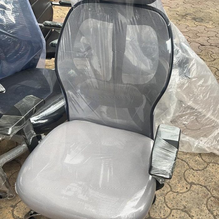 AeroFlex Grey Mesh Executive Office Chair with Adjustable Headrest & Chrome Base