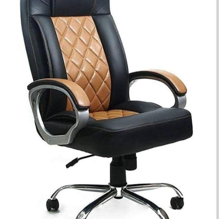 Luxury Black & Tan Leatherette Executive Office Chair with Chrome Base