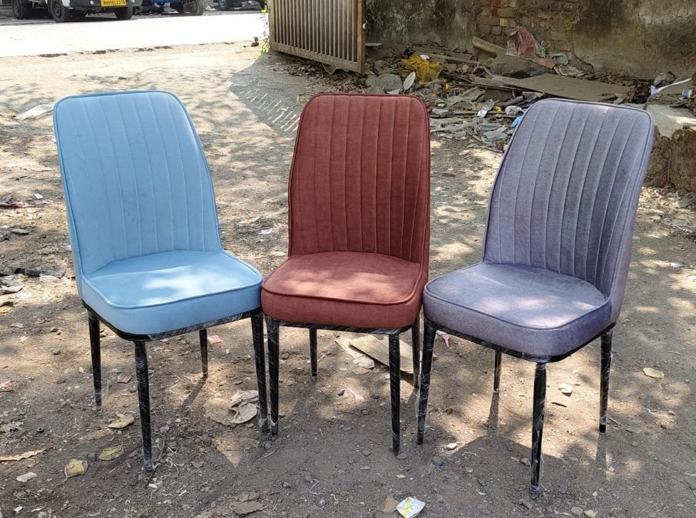 Modern Velvet Dining Chairs – Set of 3 (Blue, Rust, Grey) with Sleek Black Legs