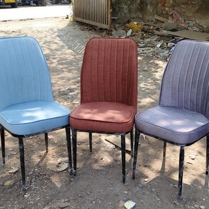Modern Velvet Dining Chairs – Set of 3 (Blue, Rust, Grey) with Sleek Black Legs