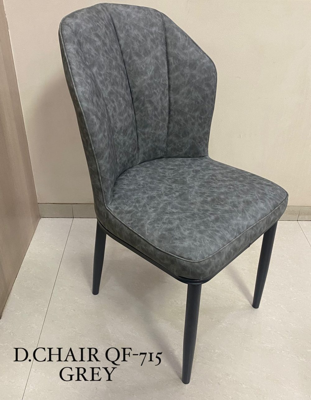 D.CHAR QF-715 Grey Faux Leather Dining Chair – Modern Elegance with Sleek Black Legs