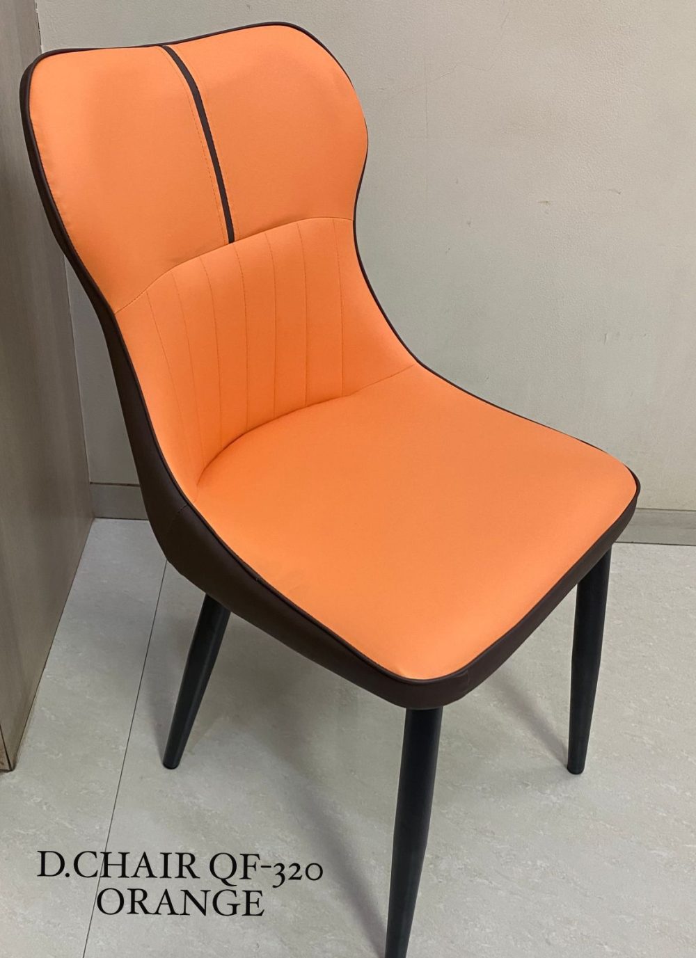 Modern Designer Chair QF-320 – Orange Upholstery with Brown Accents