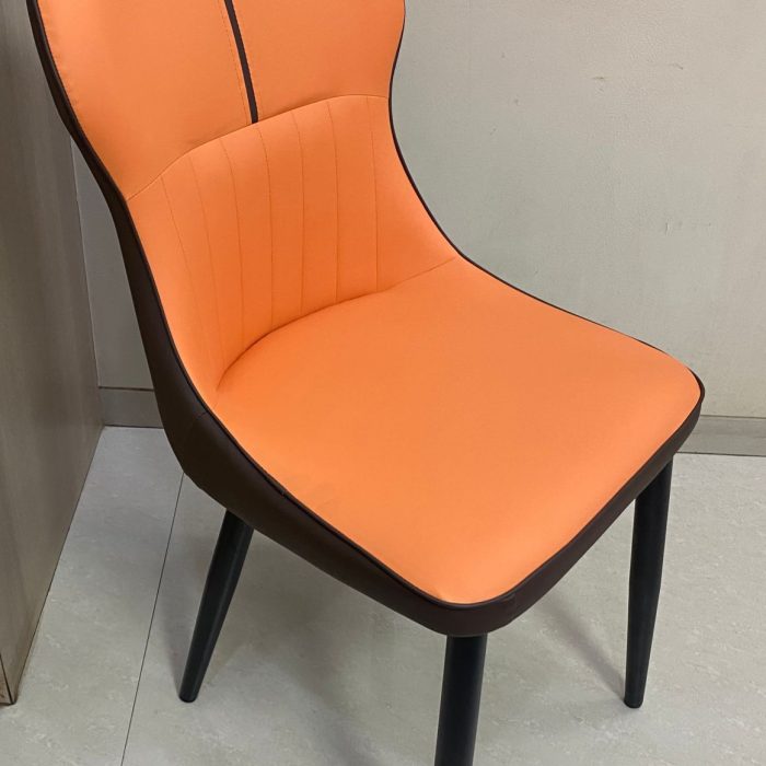 Modern Designer Chair QF-320 – Orange Upholstery with Brown Accents