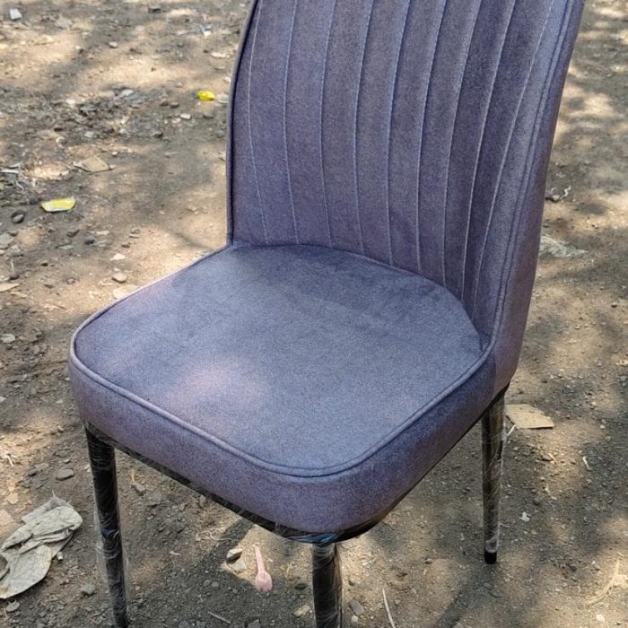 Modern Upholstered Dining Chair – Deep Violet Grey Fabric | Sleek Metal Legs
