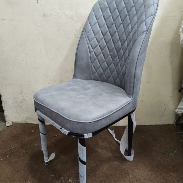 Contemporary Diamond-Stitched Dining Chair – Light Grey Suede Finish