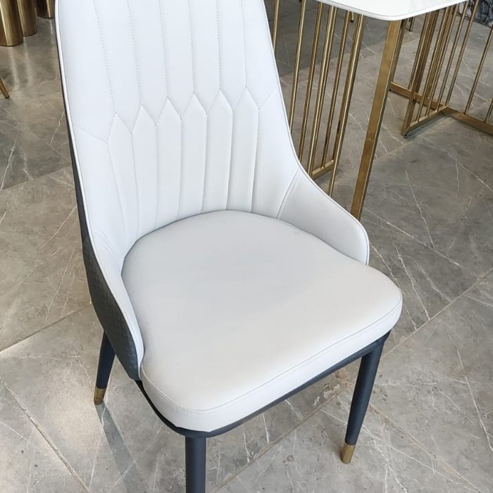 Modern White & Black Designer Dining Chair with Gold-Tipped Legs
