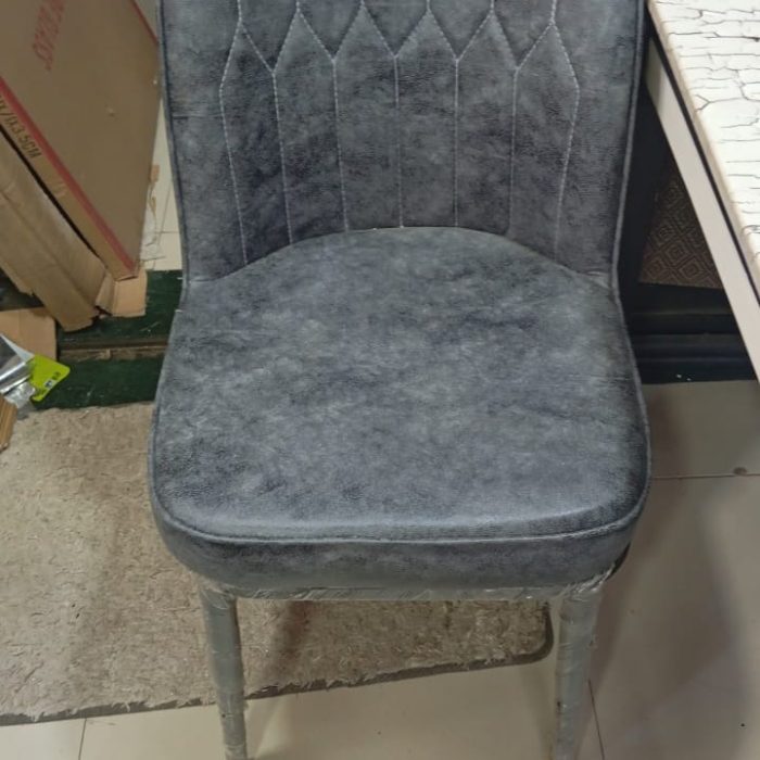 Textured Grey Fabric Dining Chair with Vertical Stitching