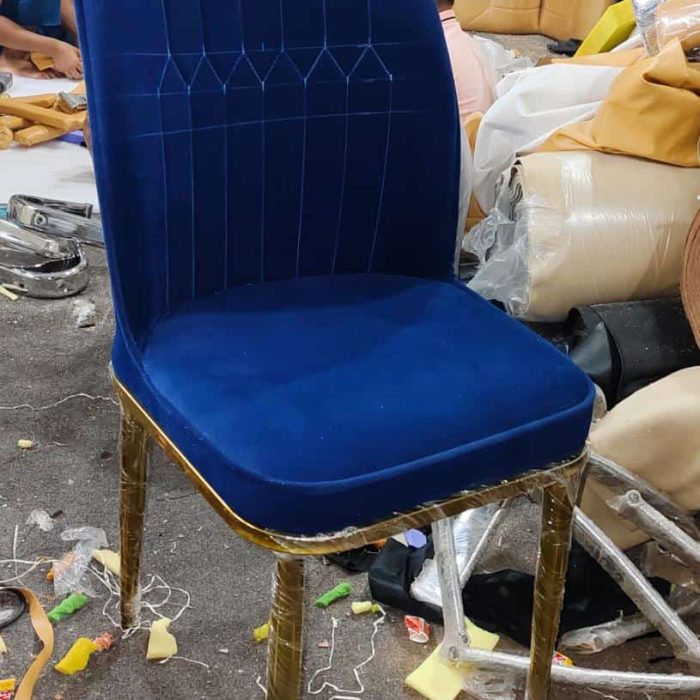 Royal Velvet Dining Chair – Deep Blue with Gold Finish Legs