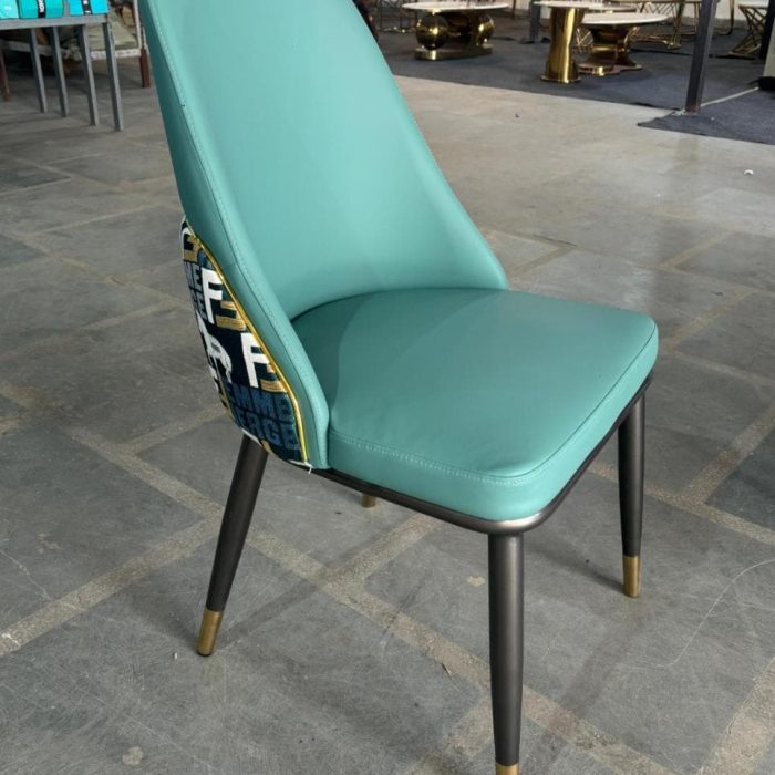 Contemporary Teal Dining Chair with Printed Back & Gold-Tipped Legs