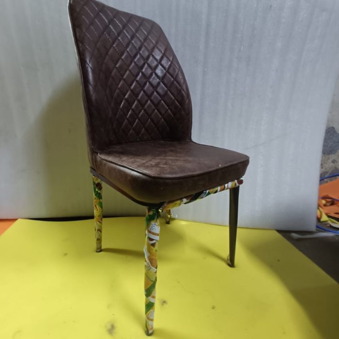Vintage Brown Leatherette Dining Chair with Quilted Backrest