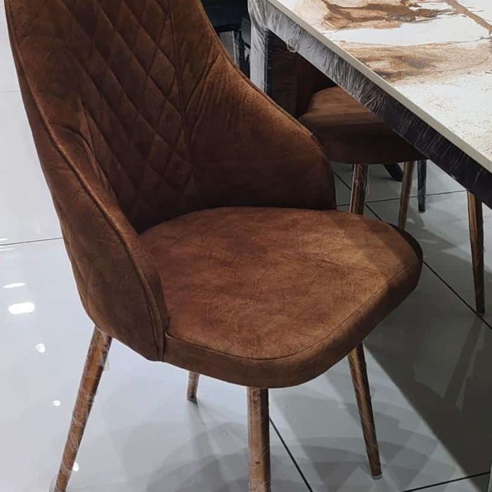 Modern Vintage Brown Dining Chair with Quilted Back and Armrest
