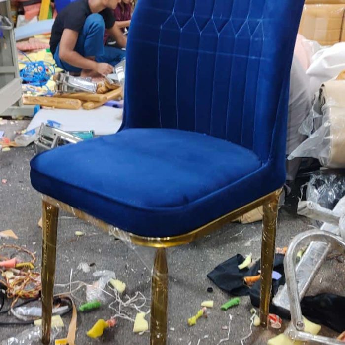 Luxury Velvet Dining Chair with Gold Metal Legs – Royal Blue