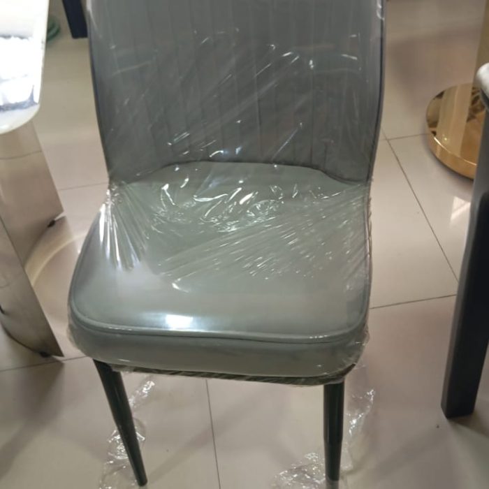 Modern Grey PU Leather Dining Chair with Vertical Stitch Design