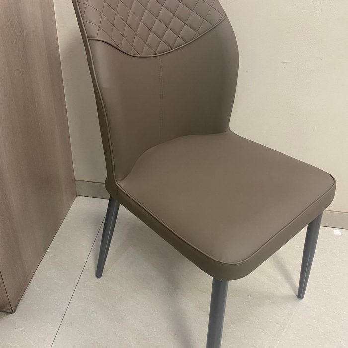 Contemporary Taupe Faux Leather Dining Chair with Quilted Backrest