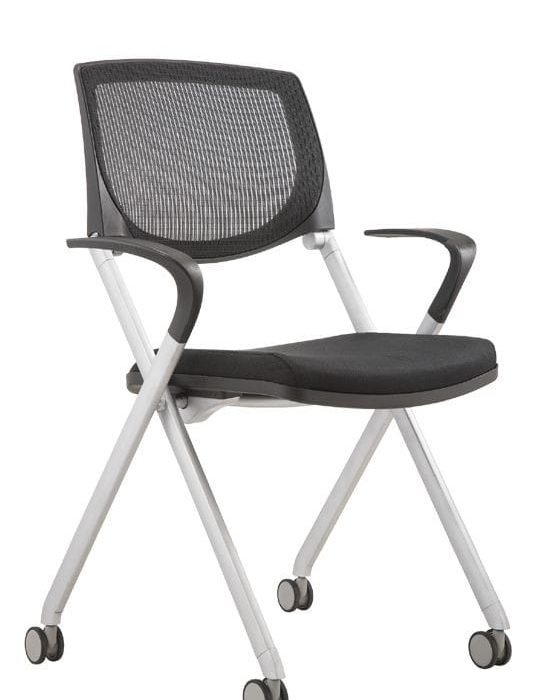 Ergonomic Folding Mesh Back Training Chair with Cushioned Seat – White & Black
