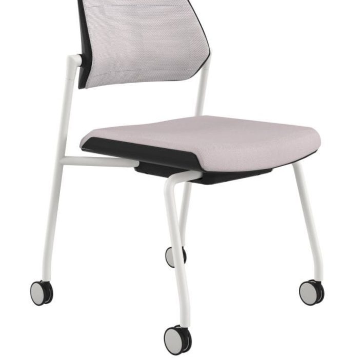 Minimalist Ergonomic Mesh Training Chair – White Frame with Soft Grey Seat