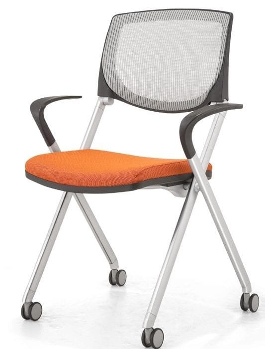 ErgoFlex Mesh Back Training Chair – Orange Seat with Foldable Frame & Wheels