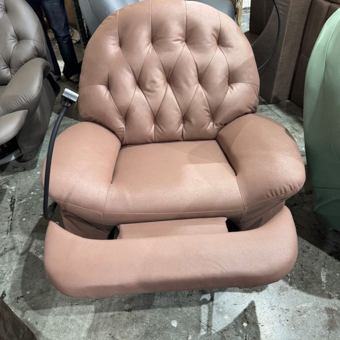 Deluxe Tufted Leather Recliner Chair with Footrest – Rosewood Blush