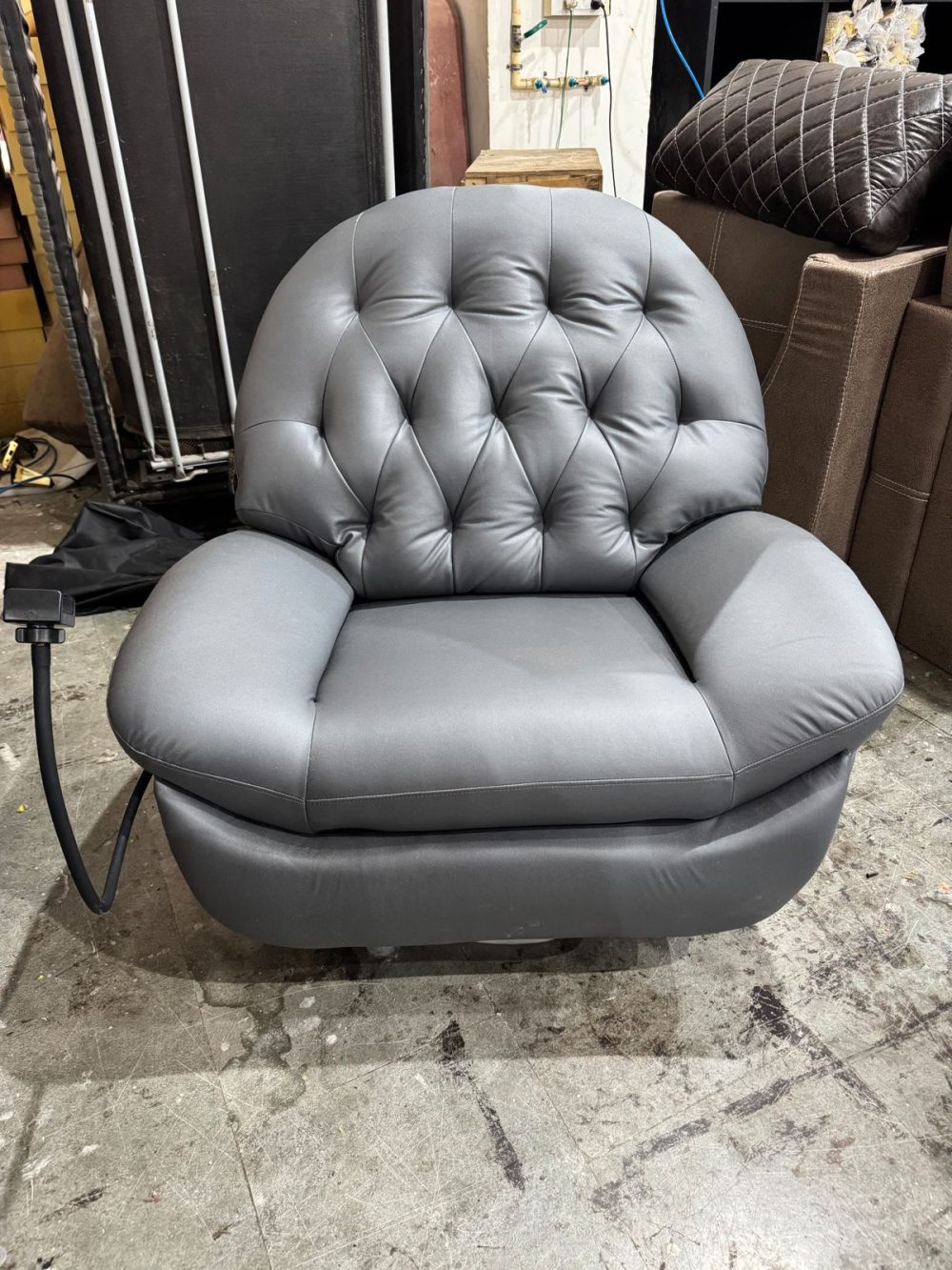 Premium Tufted Leather Recliner Chair with Remote Control – Charcoal Grey