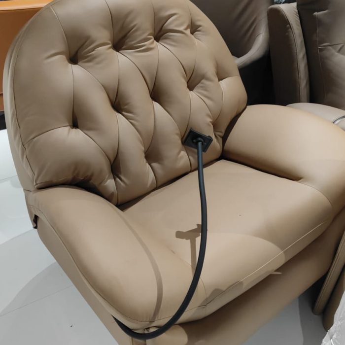 Premium Tufted Recliner Chair – Camel Beige Faux Leather